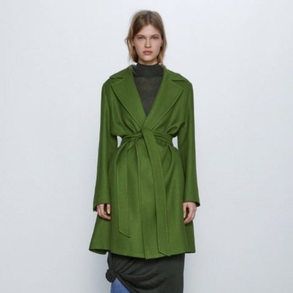 ZARA Belted Green Coat - Picture 1 of 10